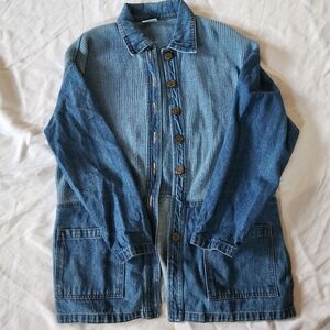 CMC Denim Ribbed Knit Button Front Jacket Blue Vintage Style XS